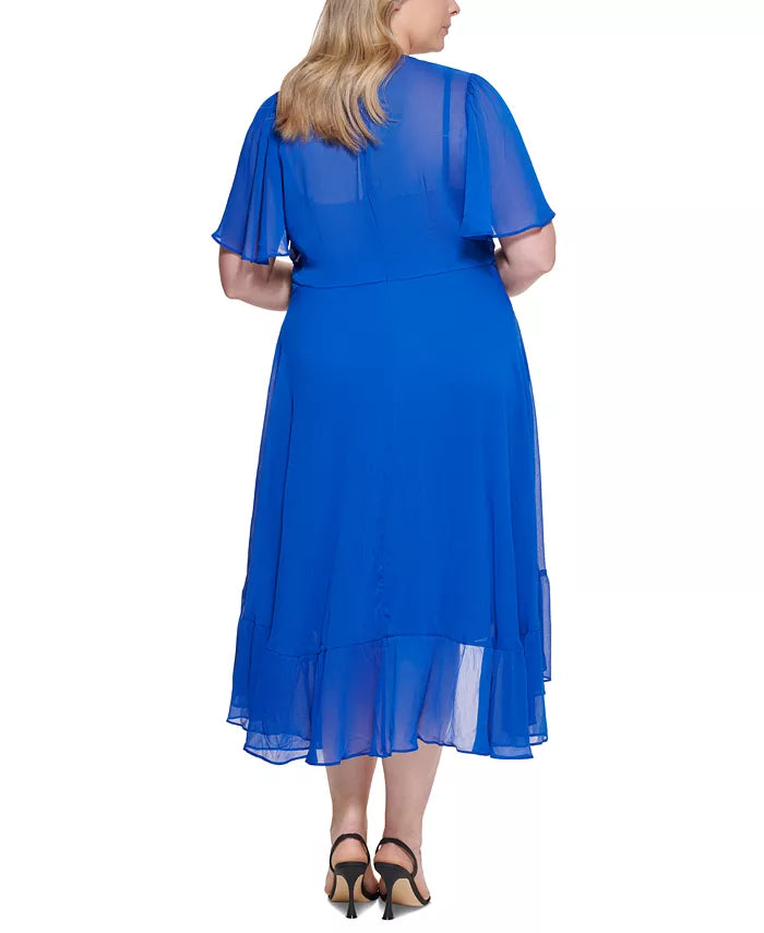 Calvin Klein Plus Size Ruffled Faux-Wrap Dress