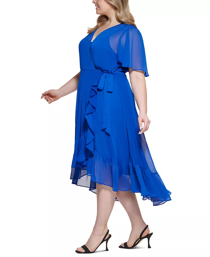 Calvin Klein Plus Size Ruffled Faux-Wrap Dress