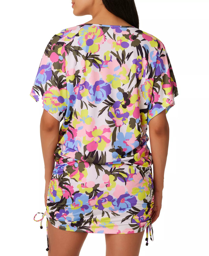 Bar III Paradise Garden Drawstring Caftan Cover-Up