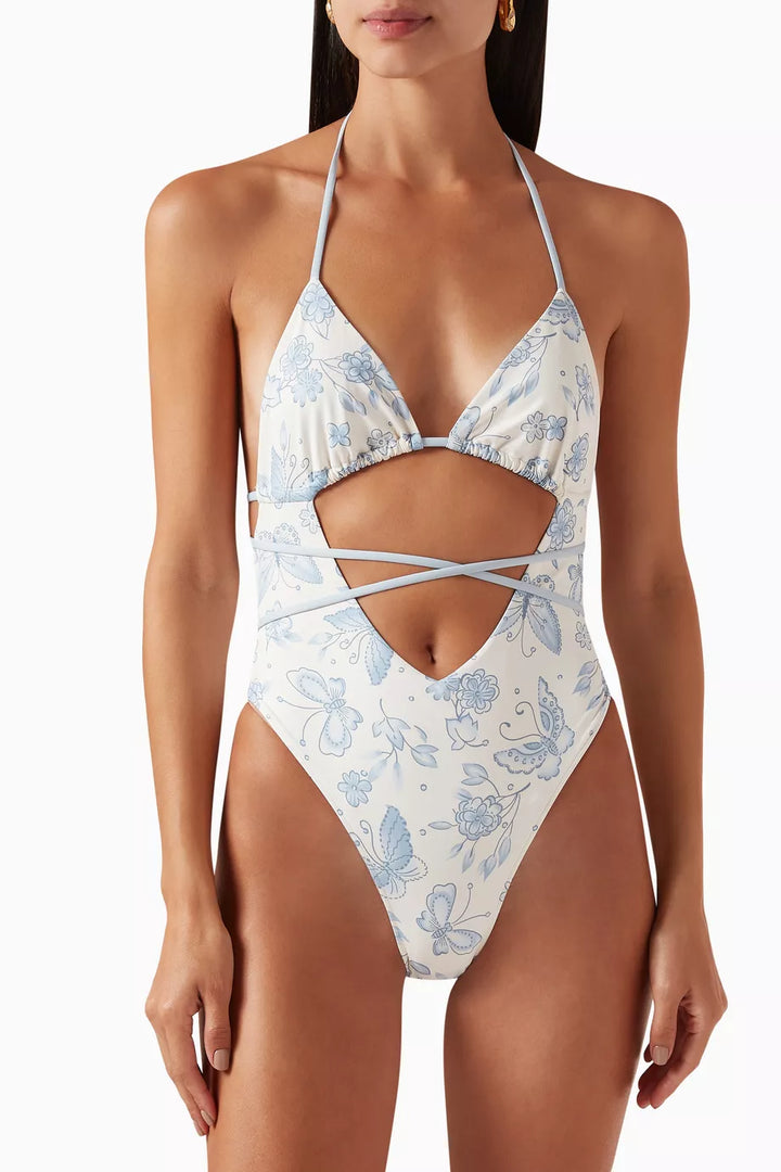 Frankie's Bikinis Sydney Sweeney Gemma Halter Wrap-Around Tie One Piece Swimsuit