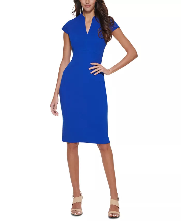Petite V-Neck Back-Slit Sheath Dress