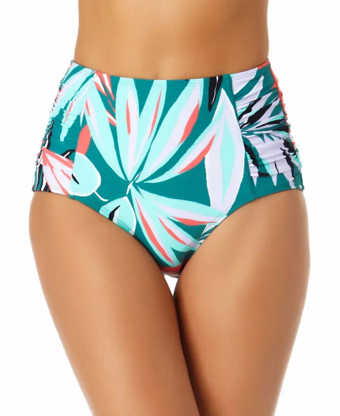 Anne Cole Floral-Print Zesty Tropical Side-Shirred High-Waist Bikini Bottoms