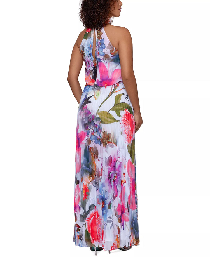 Betsy & Adam Petite Floral-Print Pleated Gown