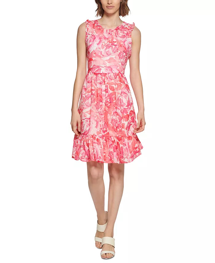 Calvin Klein Petite Printed Flounce Dress