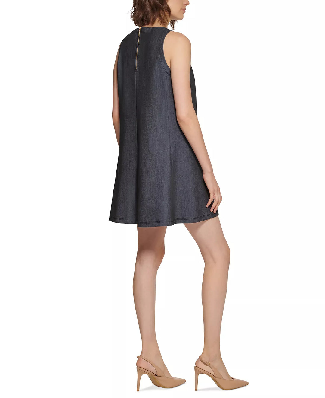 Calvin Klein Petite Sleeveless Pocketed Denim Shift Dress