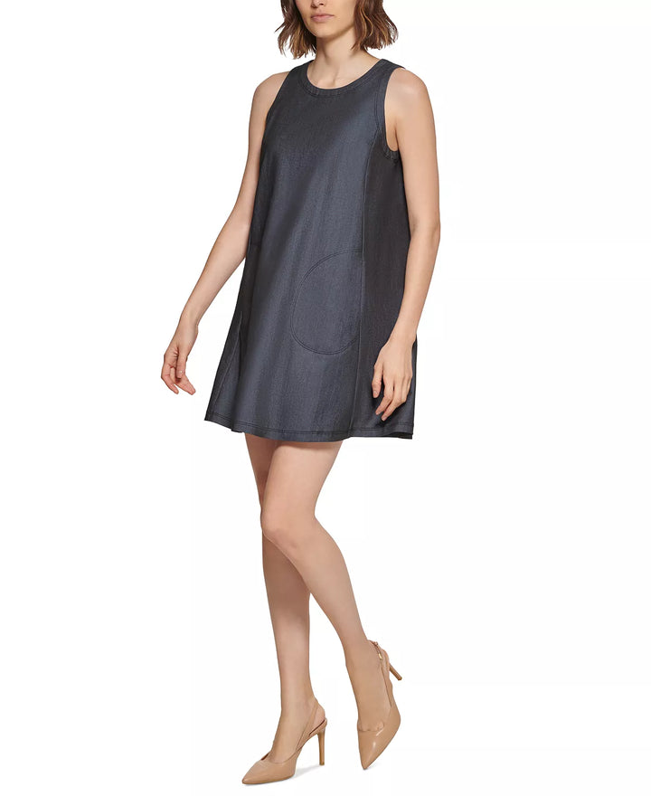 Calvin Klein Petite Sleeveless Pocketed Denim Shift Dress