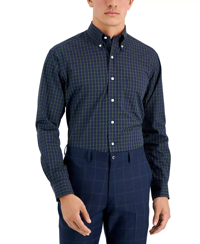 Club Room MEN's Regular Fit Blackwatch Mini-Check Cotton Dress Shirt