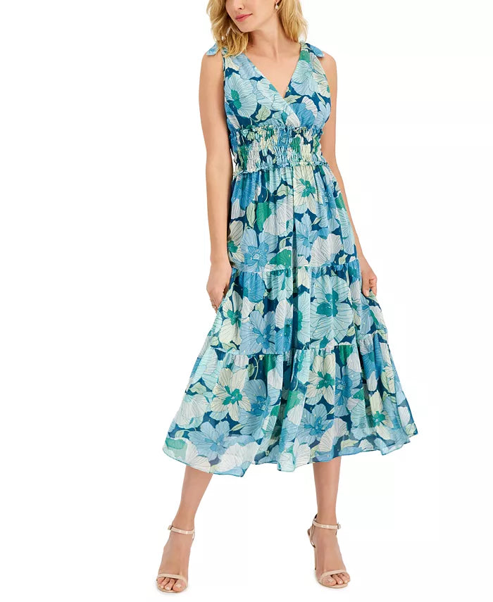 Taylor Petite Printed Tiered Midi A-Line Dress