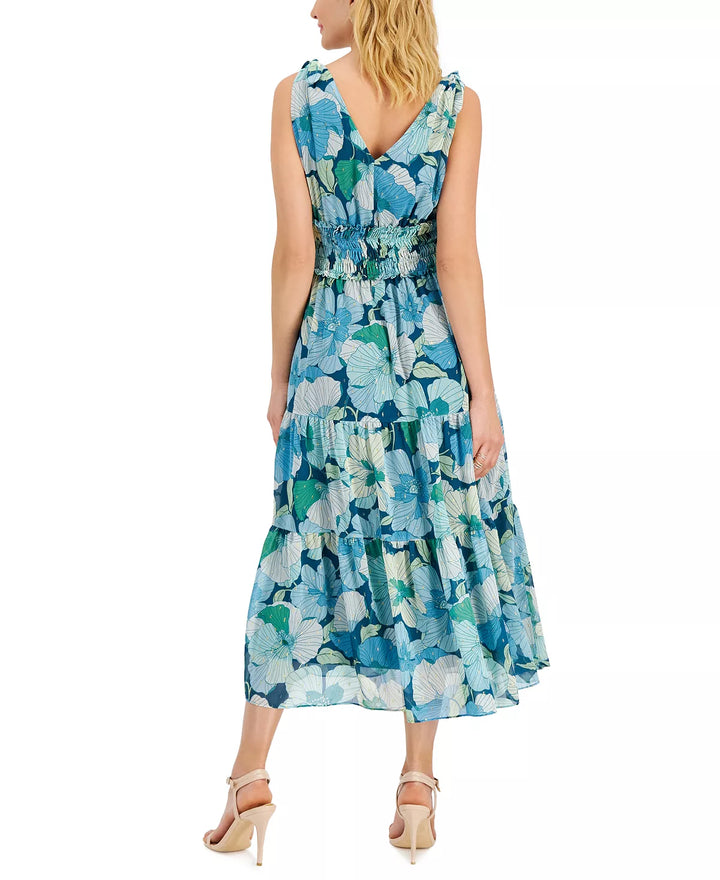 Taylor Petite Printed Tiered Midi A-Line Dress