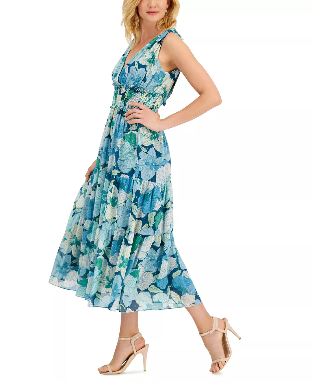 Taylor Petite Printed Tiered Midi A-Line Dress