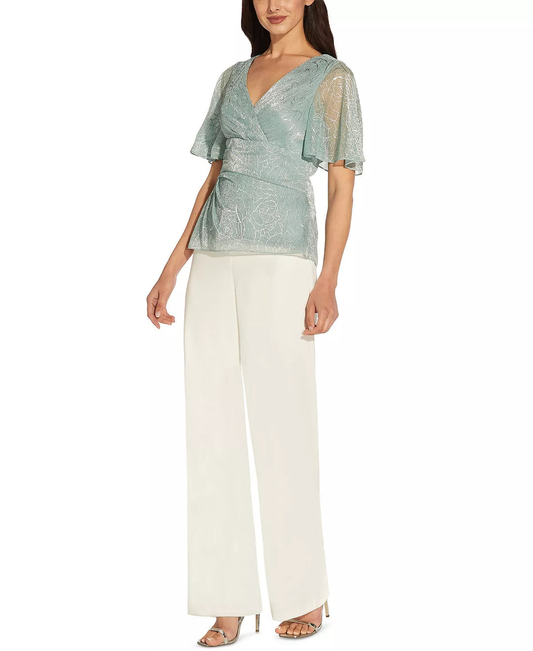 Adrianna Papell Metallic Printed Flutter-Sleeve Top