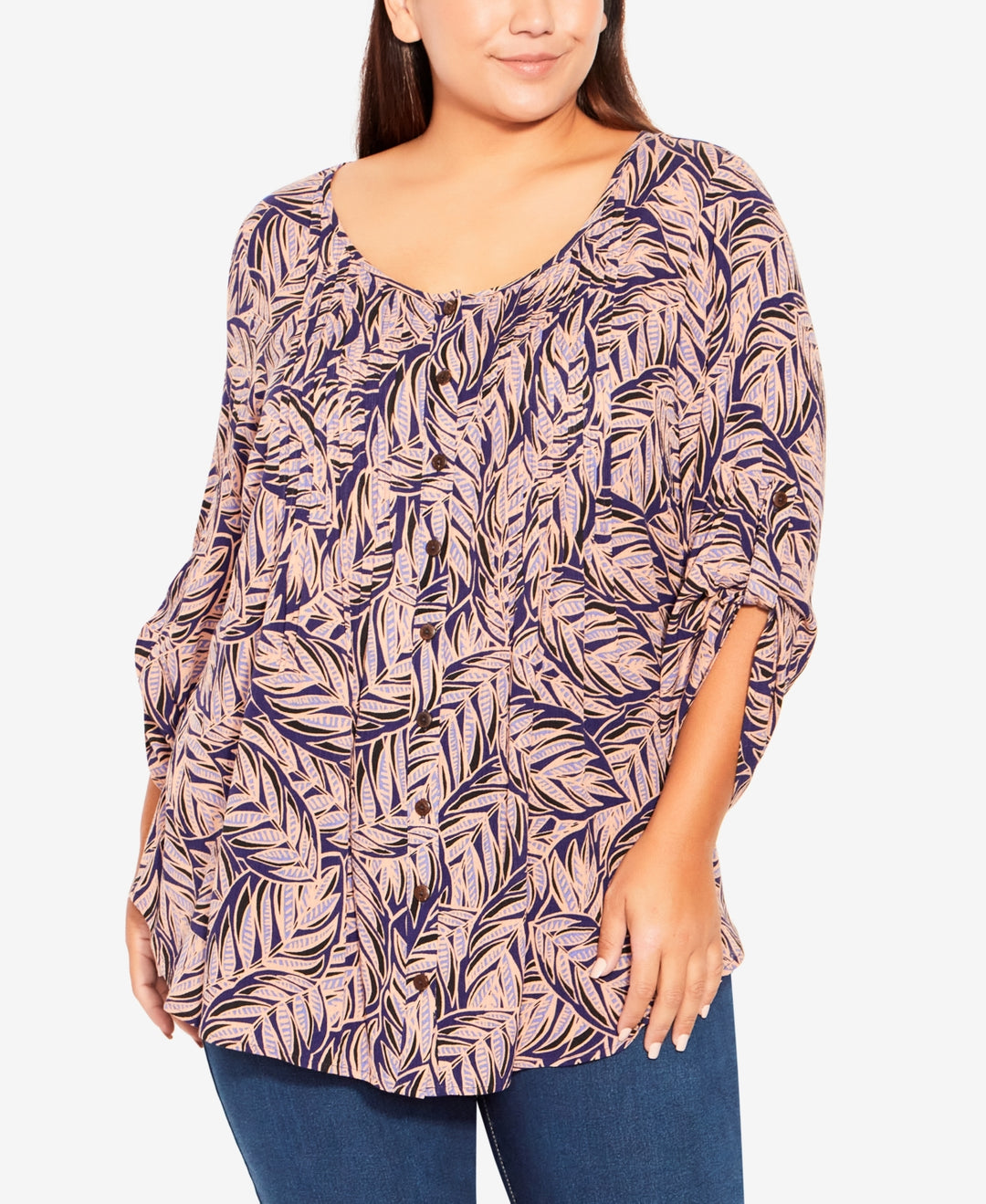 AVENUE Plus Size Sandy Pintuck Print Shirt