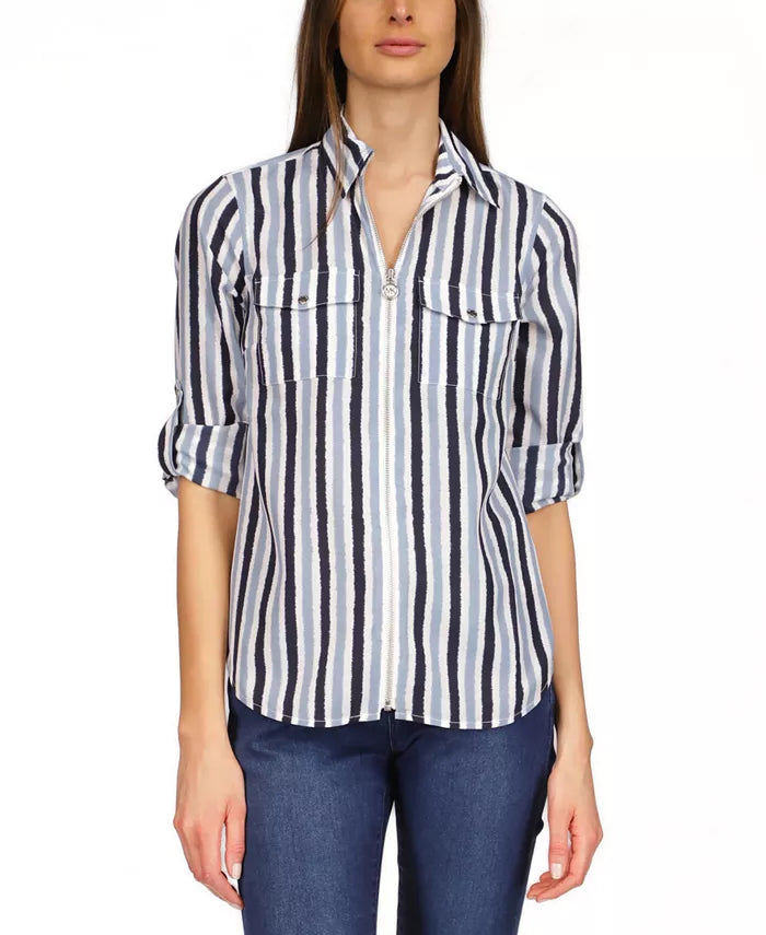 Michael Kors Ikat Zip-Front Shirt