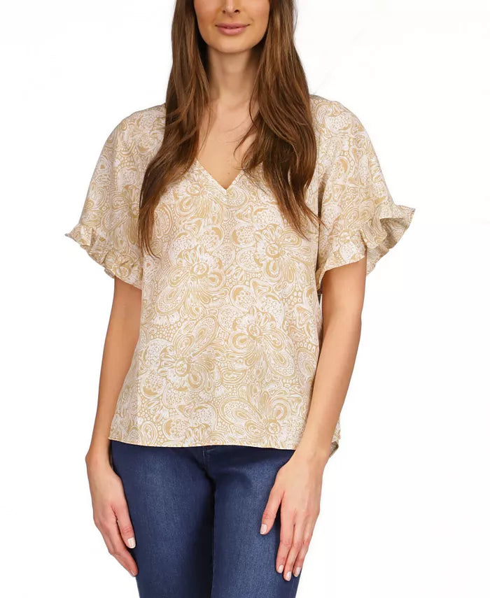 MICHAEL Michael Kors Paisley-Print Ruffled-Sleeve Top