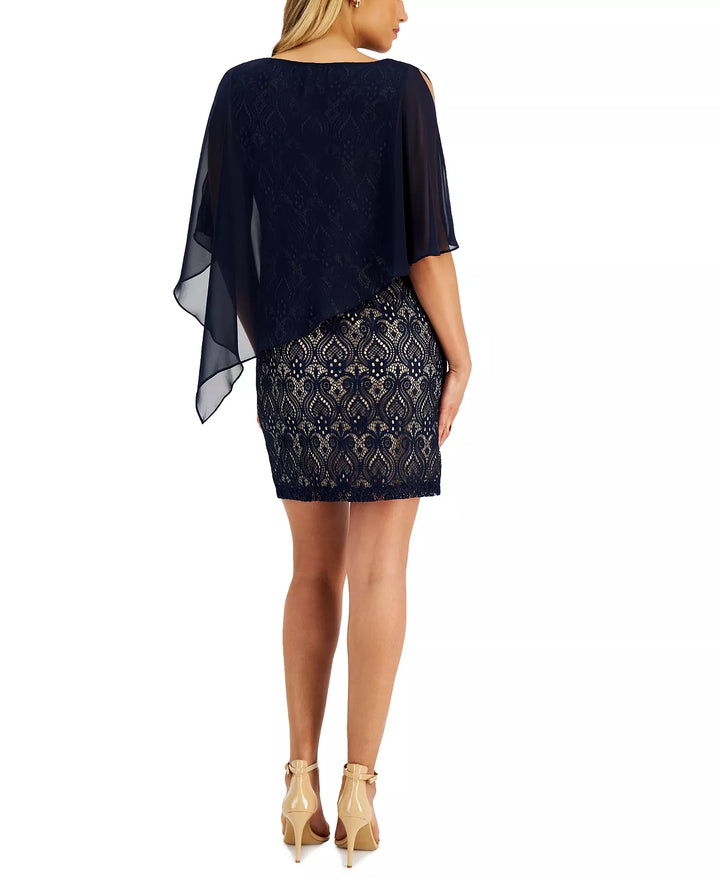 Connected Chiffon-Overlay Lace Sheath Dress