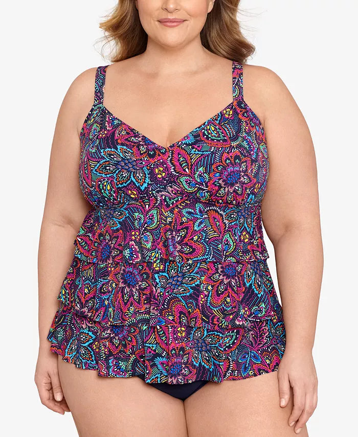 Swim Solutions Plus Size Tummy-Control Tiered Fauxkini