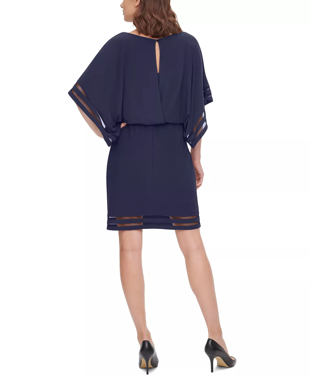 Jessica Howard Petite Illusion-Striped Blouson-Bodice Dress