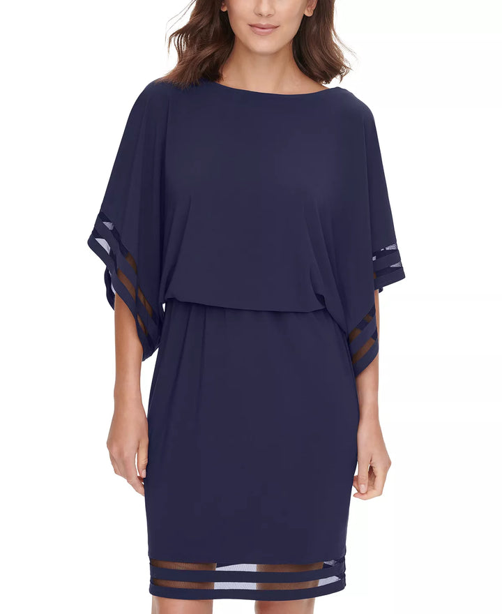 Jessica Howard Petite Illusion-Striped Blouson-Bodice Dress