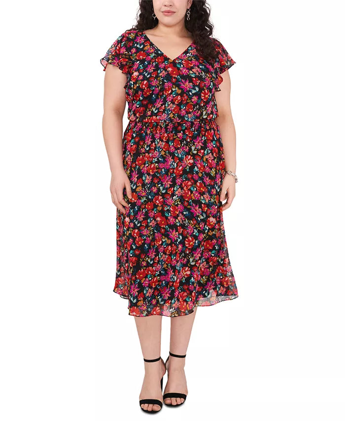 MSK Plus Size Smocked-Waist Chiffon Midi Dress