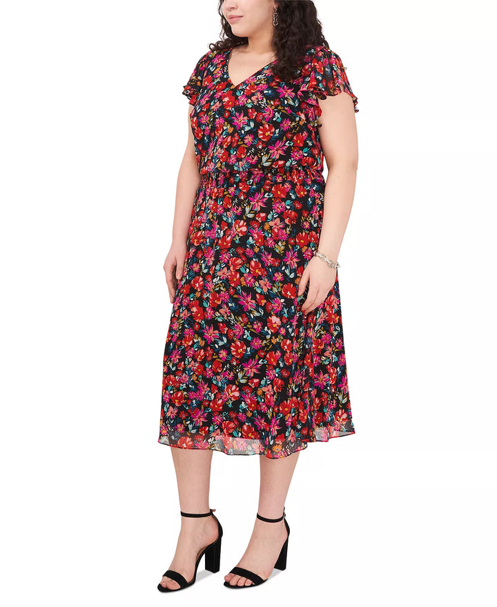 MSK Plus Size Smocked-Waist Chiffon Midi Dress