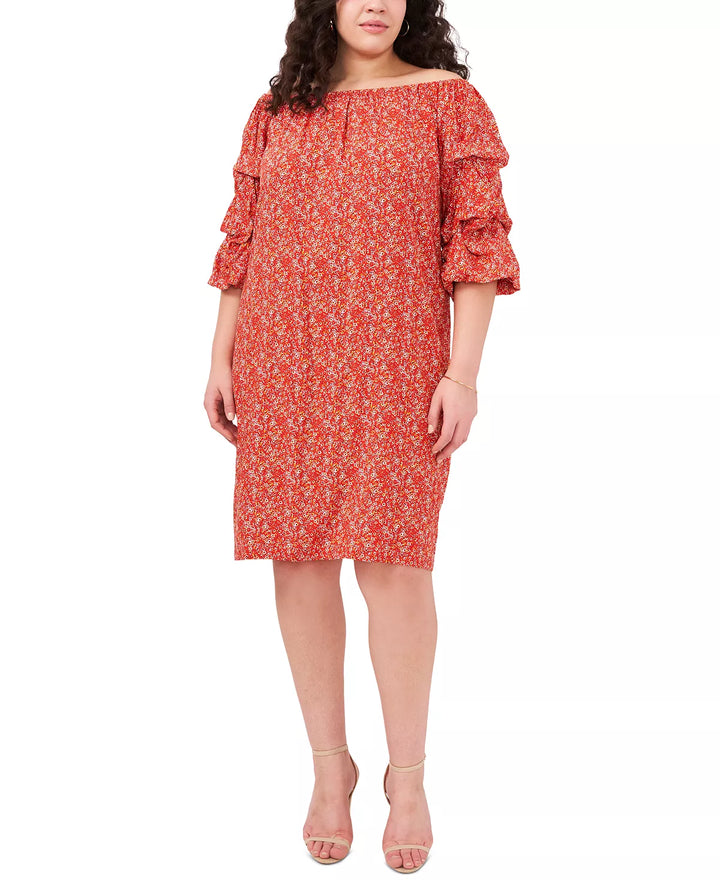 Vince Camuto Plus Size Printed Bubble-Sleeve Shift Dress