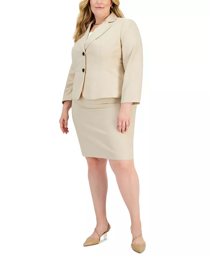 Le Suit Plus Size Two-Button Skirt Suit