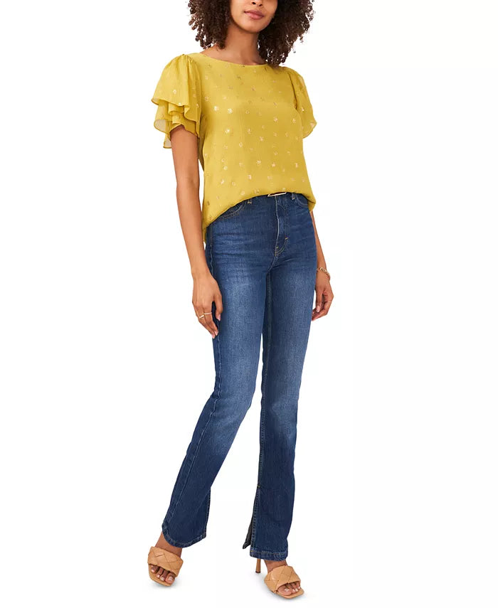 Vince Camuto Foiled Tulip-Sleeve Blouse