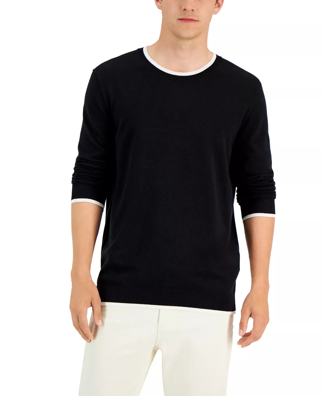 Alfani MEN Contrast Edge Crewneck Sweater