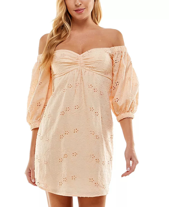 City Studios Juniors' Swiss-Dot Embroidered Dress