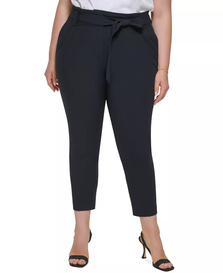 Calvin Klein Plus Size Tie-Belt Straight-Leg Pants