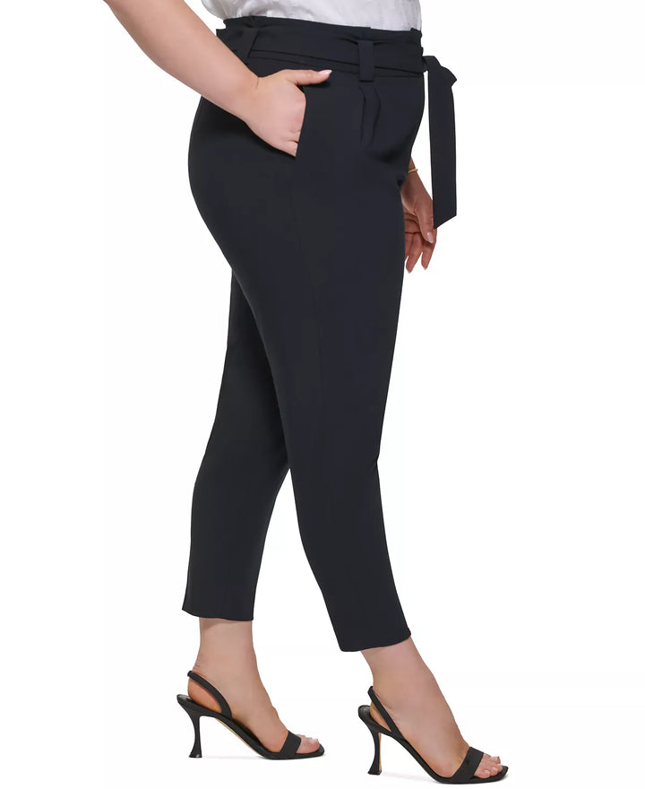 Calvin Klein Plus Size Tie-Belt Straight-Leg Pants