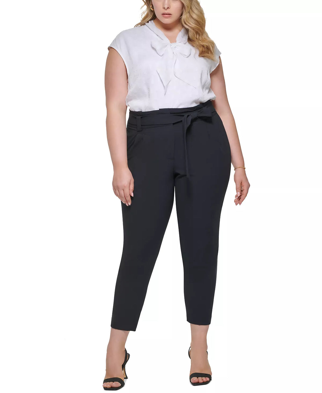 Calvin Klein Plus Size Tie-Belt Straight-Leg Pants