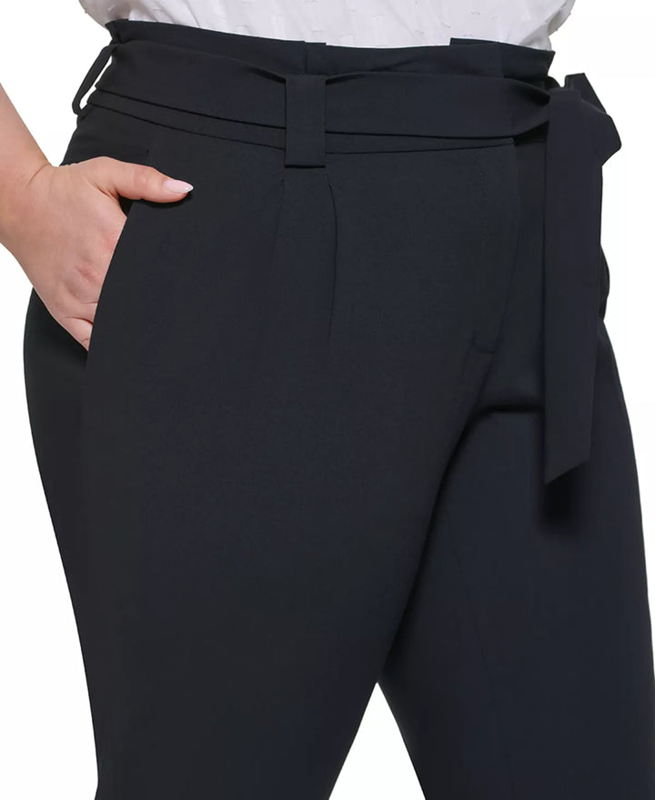 Calvin Klein Plus Size Tie-Belt Straight-Leg Pants