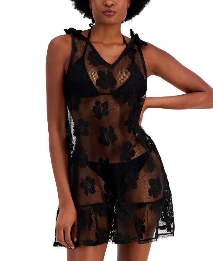 Miken Tie-Shoulder Ruffle-Hem Cover-Up Dress