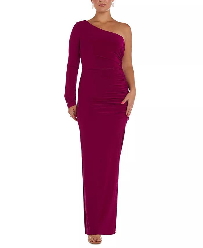 Nightway One-Shoulder Ruched Gown
