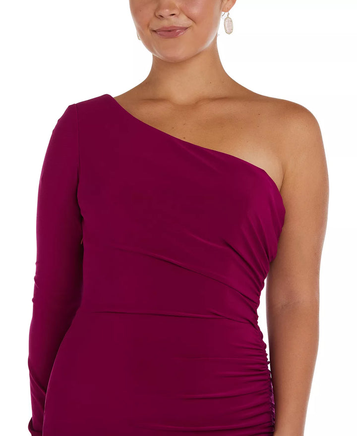 Nightway One-Shoulder Ruched Gown
