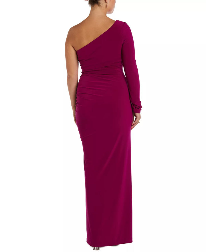 Nightway One-Shoulder Ruched Gown