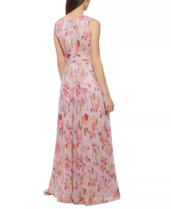 Jessica Howard Metallic Pleated Chiffon Gown