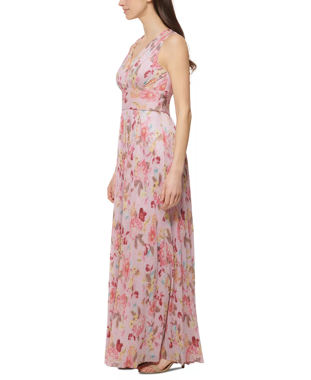 Jessica Howard Metallic Pleated Chiffon Gown