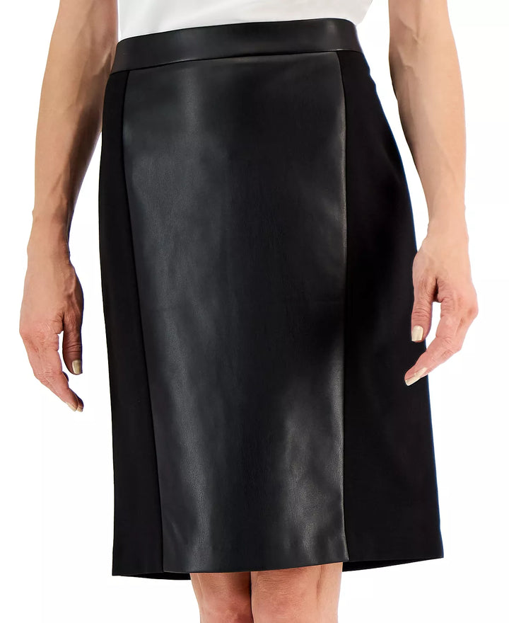 Kasper Plus Size Faux-Leather-Front Pencil Skirt