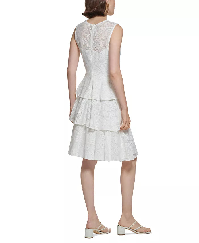 CALVIN KLEIN Petite Sleeveless Tiered Lace Fit & Flare Dress