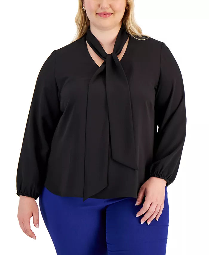 Kasper Plus Size Solid Bow-Front Blouse