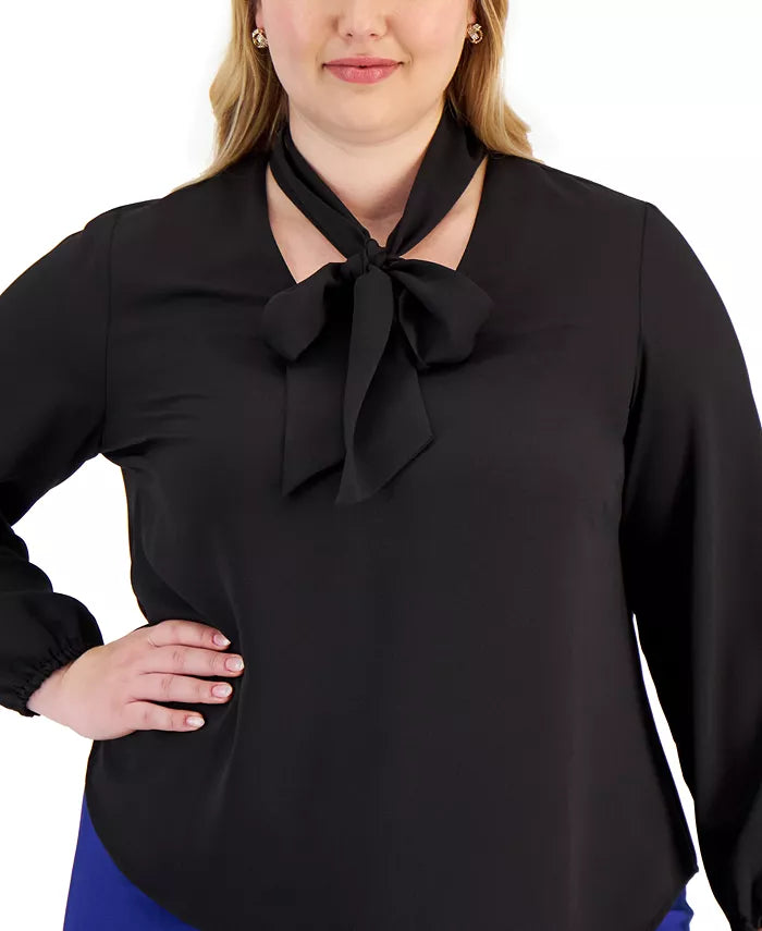 Kasper Plus Size Solid Bow-Front Blouse