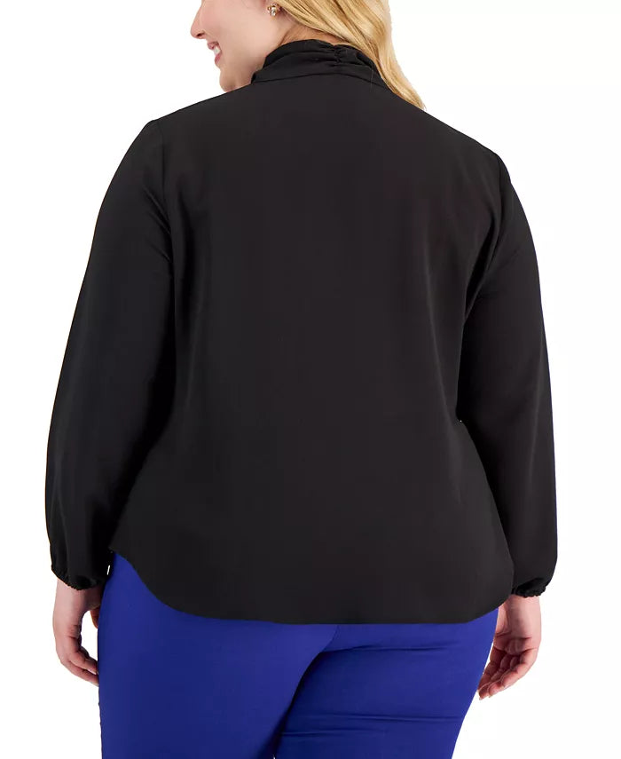 Kasper Plus Size Solid Bow-Front Blouse