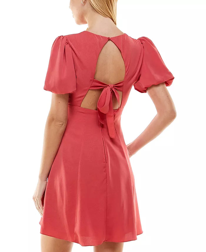 City Studios Puffed-Sleeve Open-Back Dress
