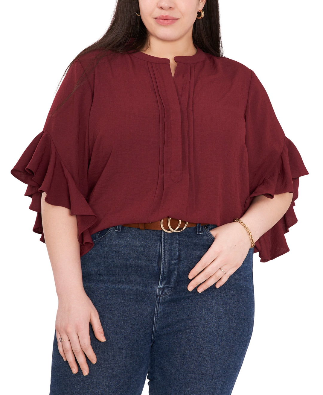 Vince Camuto Plus Size Ruffle Sleeve Henley Blouse