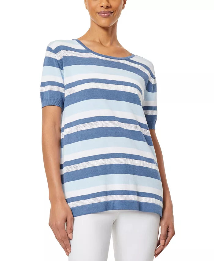 Jones New York Mesh Stripe Pullover Top