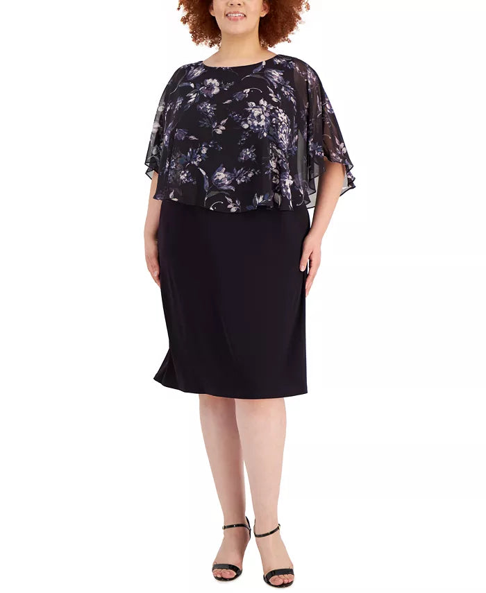 Connected Plus Size Floral-Print-Popover Sheath Dress