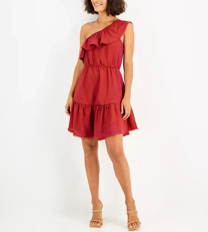 Bar III One-Shoulder Ruffled-Hem Dress