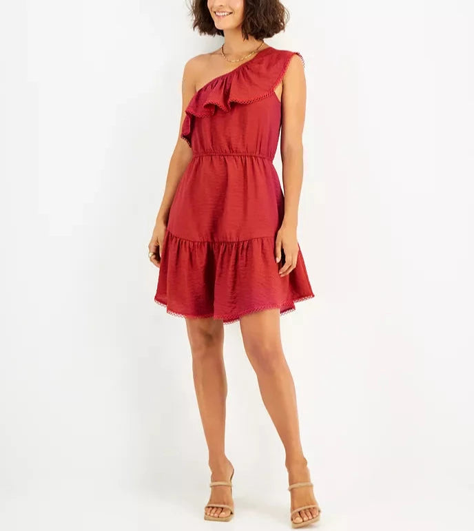 Bar III One-Shoulder Ruffled-Hem Dress